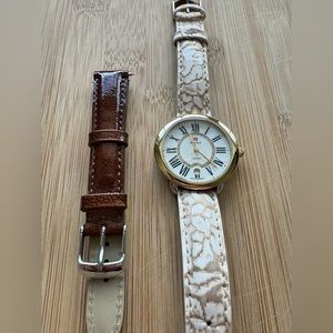 Michele Serein Mother of Pearl Silver&Gold Dimond Watch + 1 Michele leather band